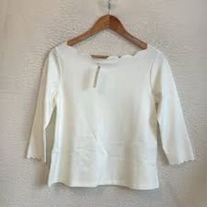Anthropologie Cream Scalloped Blouse